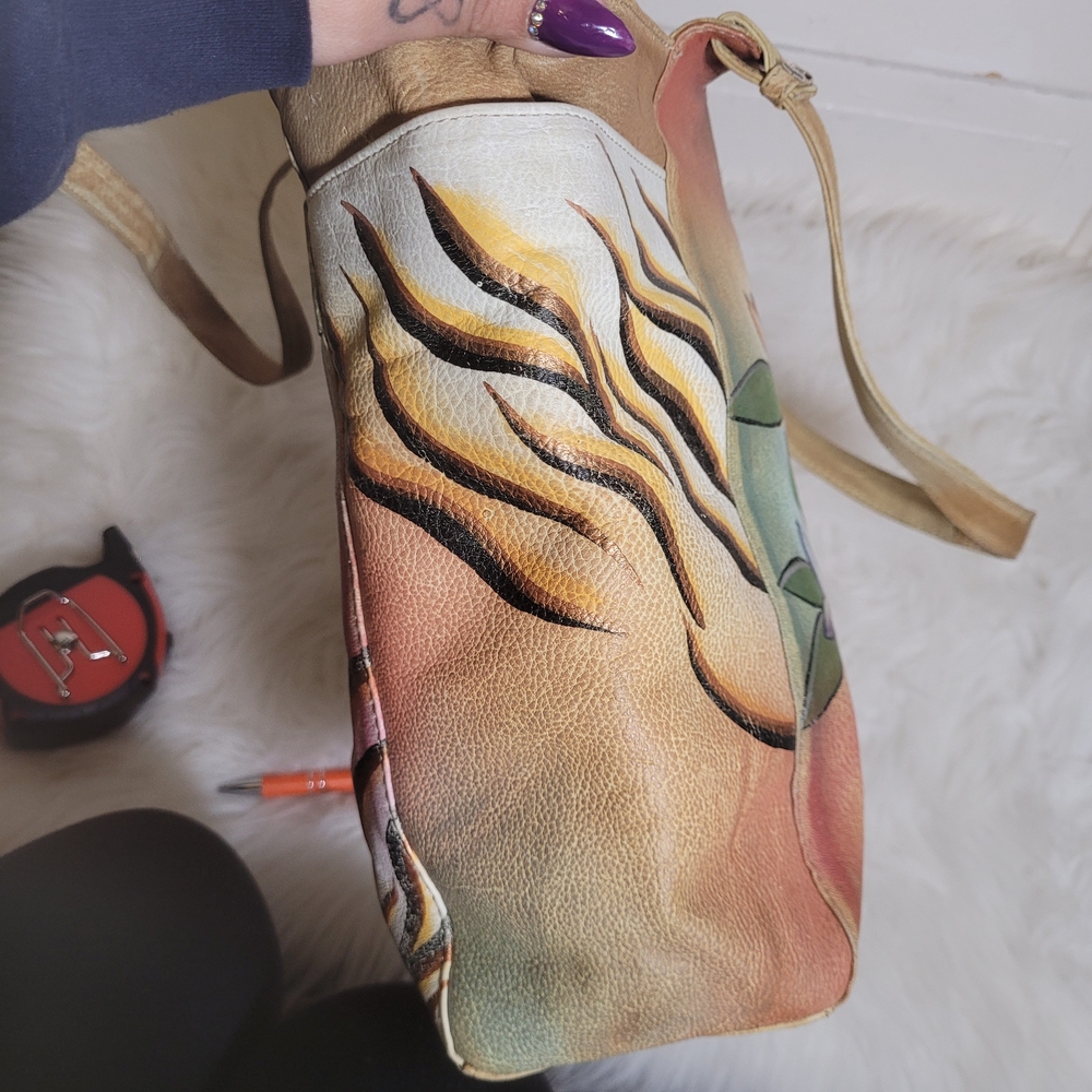 Vtg Hand Painted Great American Leatherworks Tote - Picture 4 of 12
